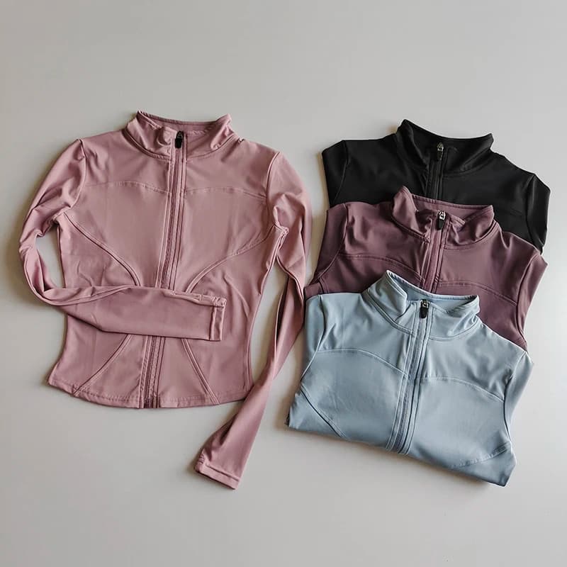 Outdoor Sports Long Sleeved Women Slim Yoga Clothes Quick Dry Zipper Cardigan